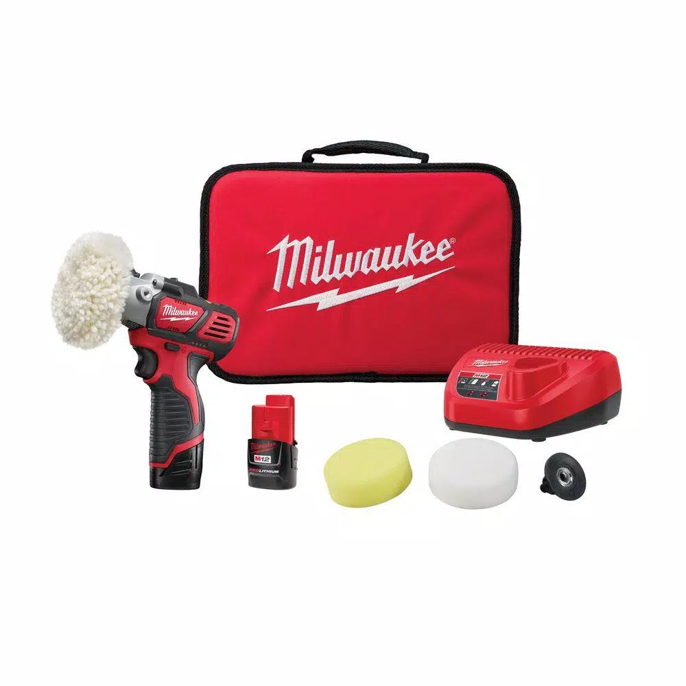 Milwaukee M12 12V Lithium-Ion Variable Speed Polisher/Sander Kit with (2) 1.5 Ah Batteries, Charger & Tool Bag