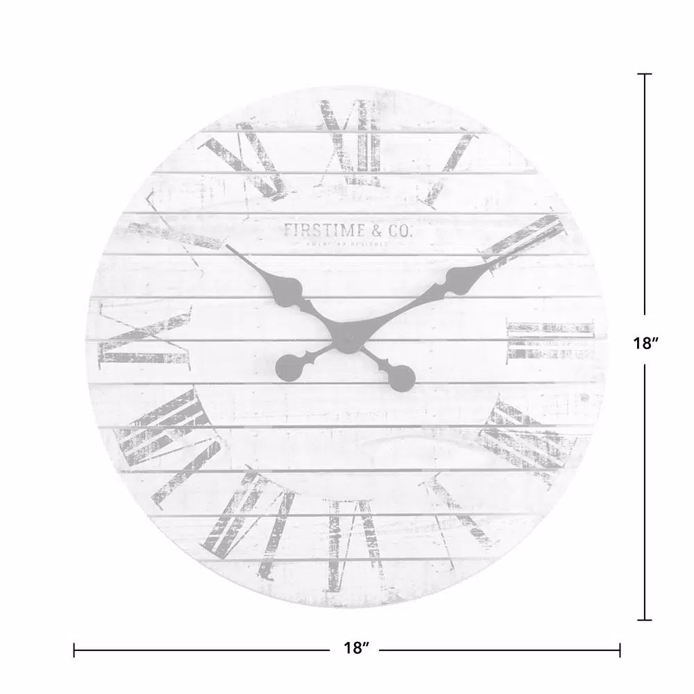 FirsTime 18 in. Shiplap White Wall Clock with Roman Numerals