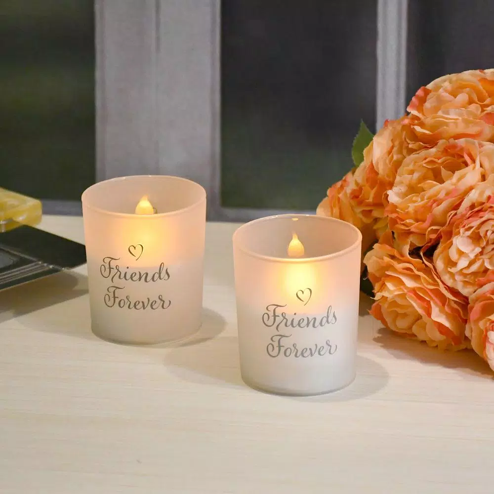 LUMABASE Friends Forever LED Glass Battery Operated Candles - Set of 2