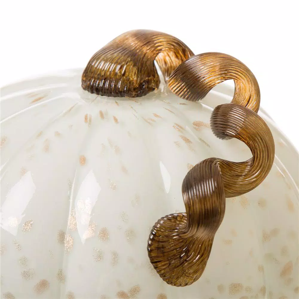 Glitzhome 7.09 in. Golden and White Hand-Blown Glass Pumpkin - Handmade Fall Harvest Decor