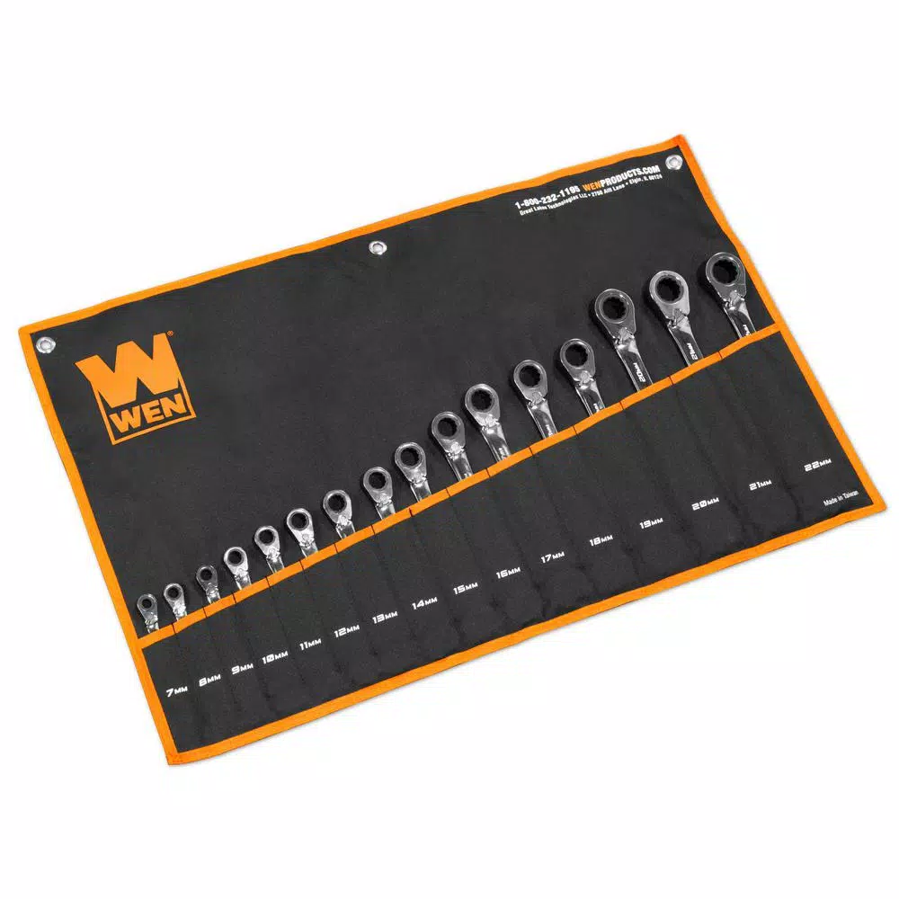 WEN 16-Piece Metric Reversible Ratcheting Combination Wrench Set with Storage Pouch