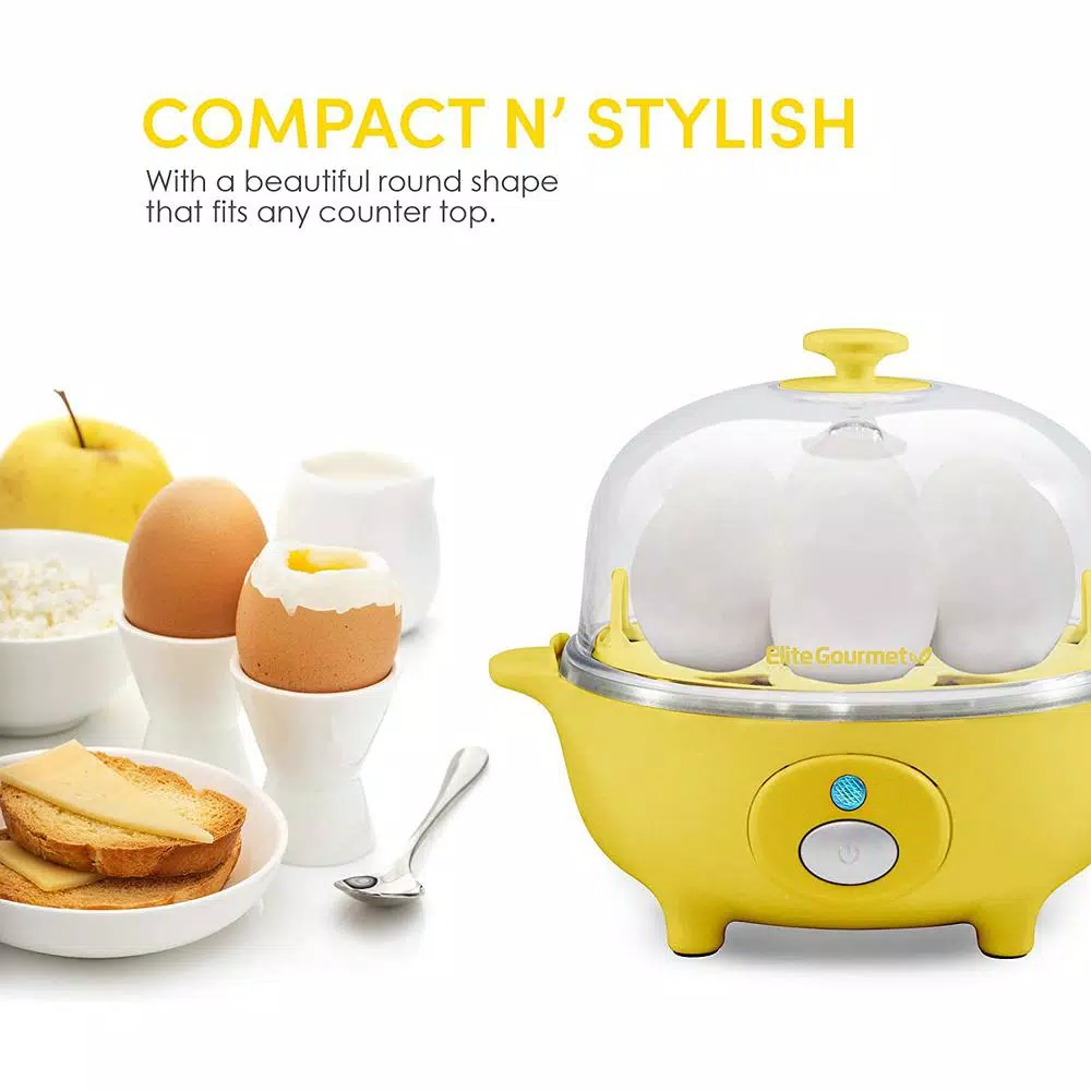 Maximatic 7-Egg Automatic Easy Egg Cooker with Poaching Tray - Yellow