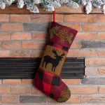 Glitzhome 19 in. Red and Black Plaid Christmas Stocking with Hooked Reindeer thumbnail 3