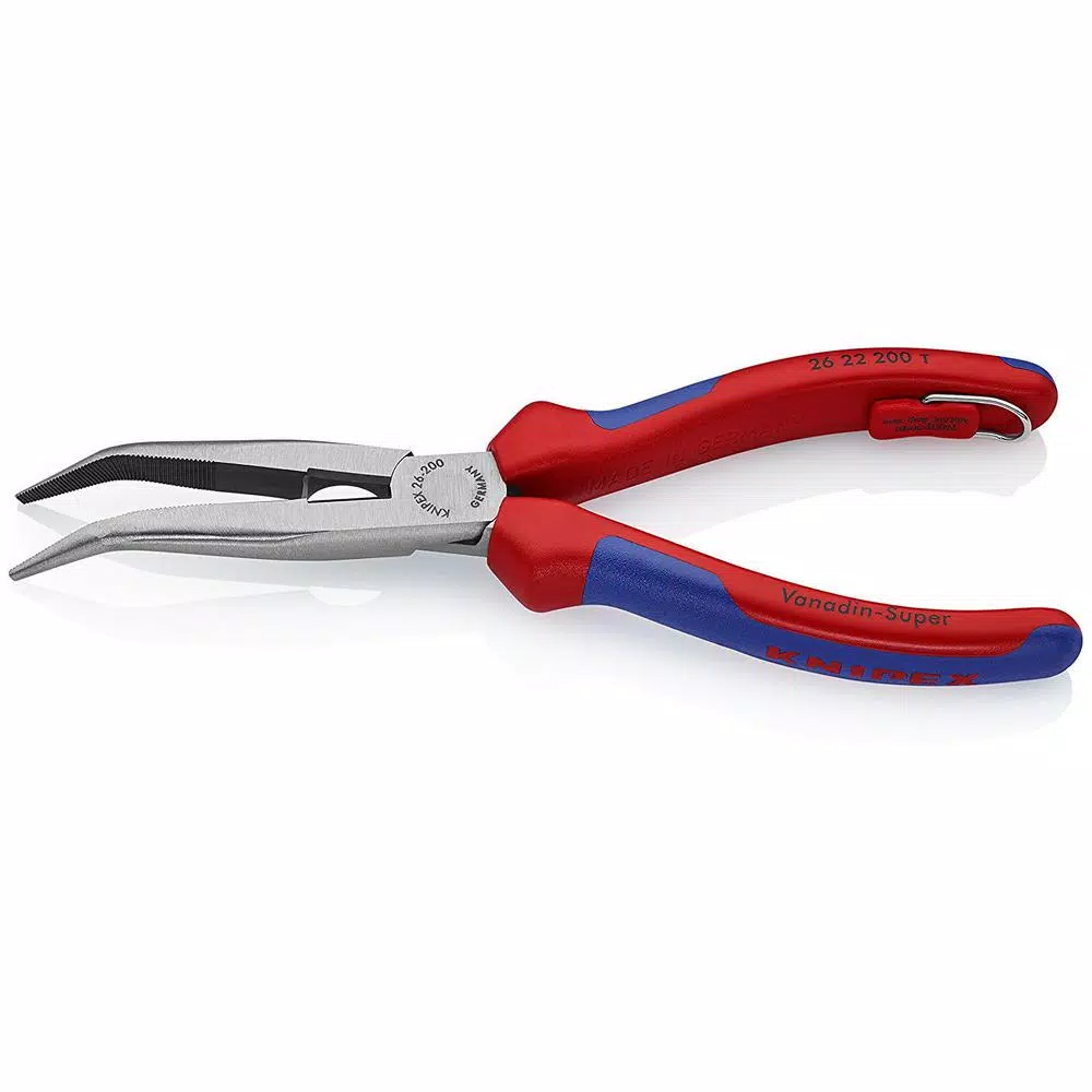 KNIPEX 8 in. Angled Long Nose Pliers with Side Cutter and Tether Attachment