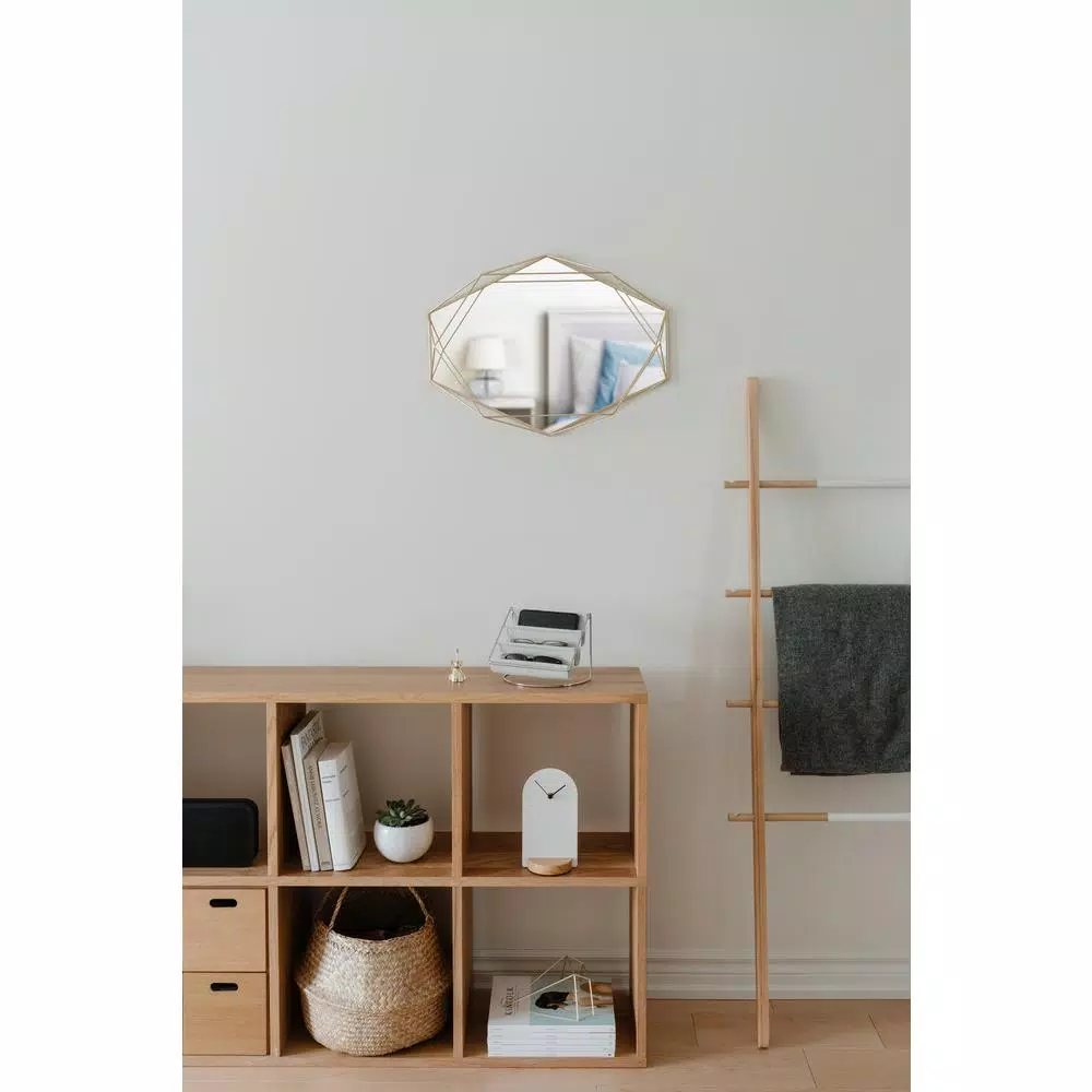 Umbra Prisma Wall Mirror, Clear Brass Metal Frame, Modern Accent Mirror