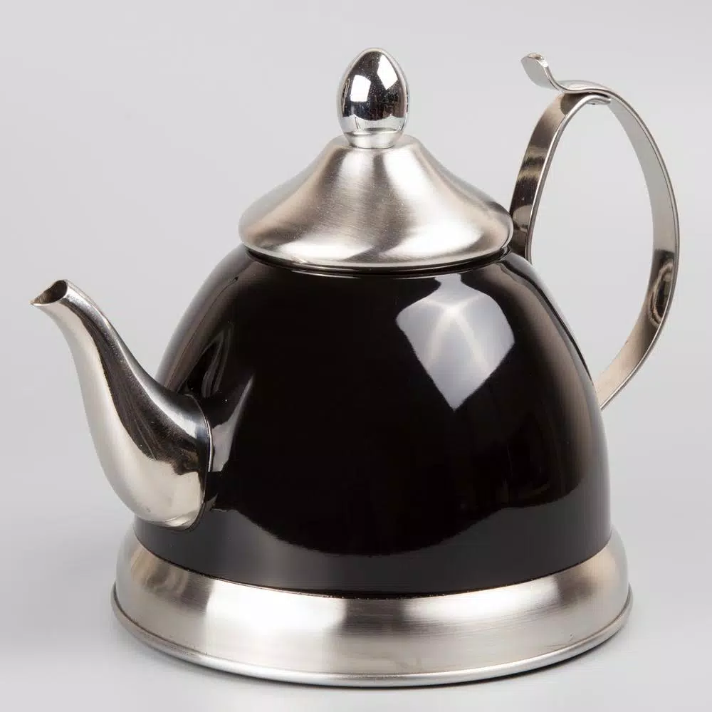 Creative Home Nobili-Tea 1.0 Qt. Stainless Steel Tea Kettle with Removable Infuser Basket, Filter Black