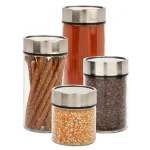 Honey-Can-Do 4-Piece Glass Kitchen Canister Set with Date Dial Lids and Chrome Accents thumbnail 4