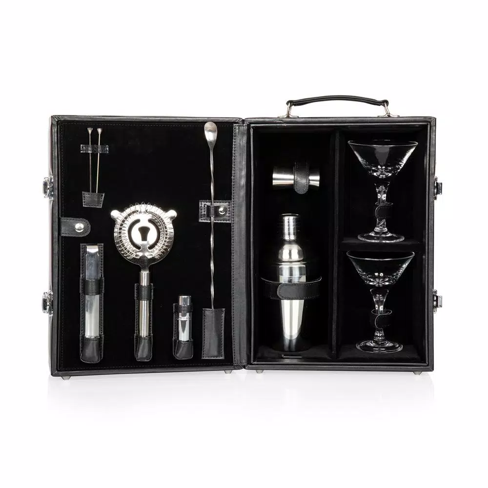 Picnic Time Manhattan Portable Cocktail Set with Leatherette Case and Martini Glasses