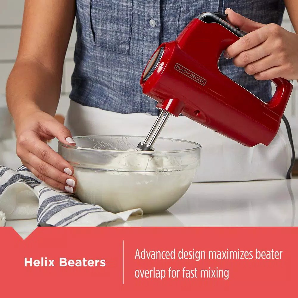 BLACK+DECKER Helix Performance Premium 5-Speed Hand Mixer, Red
