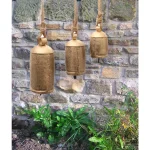 Benzara Gold 3-Piece Metal Animal Harmony Bell Set with Floral Embossed Design and Hanging Rope thumbnail 6