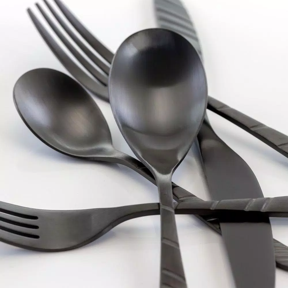 MegaChef Gibbous 20-Piece Black Stainless Steel Flatware Set, Service for 4