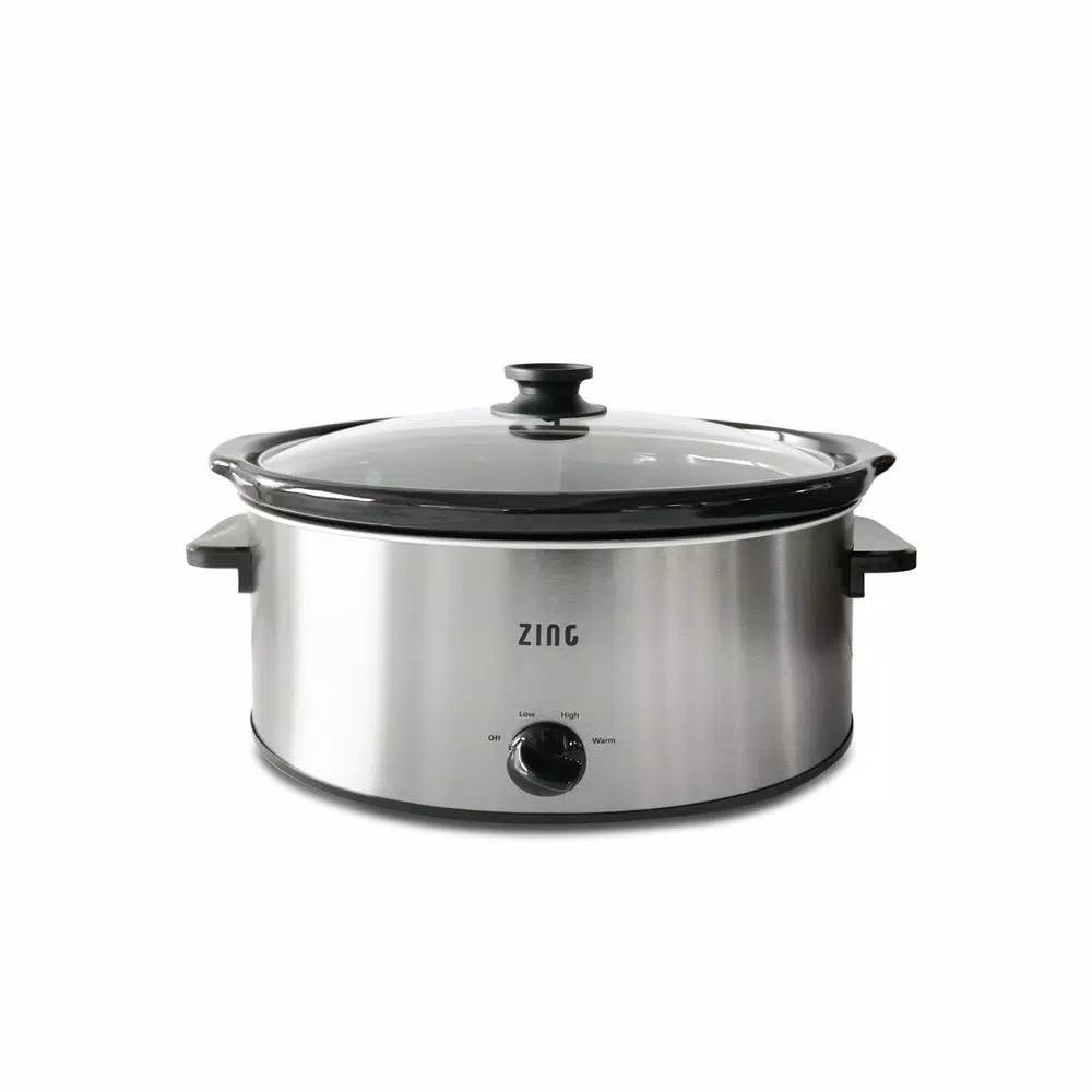 Zing 8 Qt. Oval Stainless Steel Slow Cooker with Glass Lid and Removable Stoneware