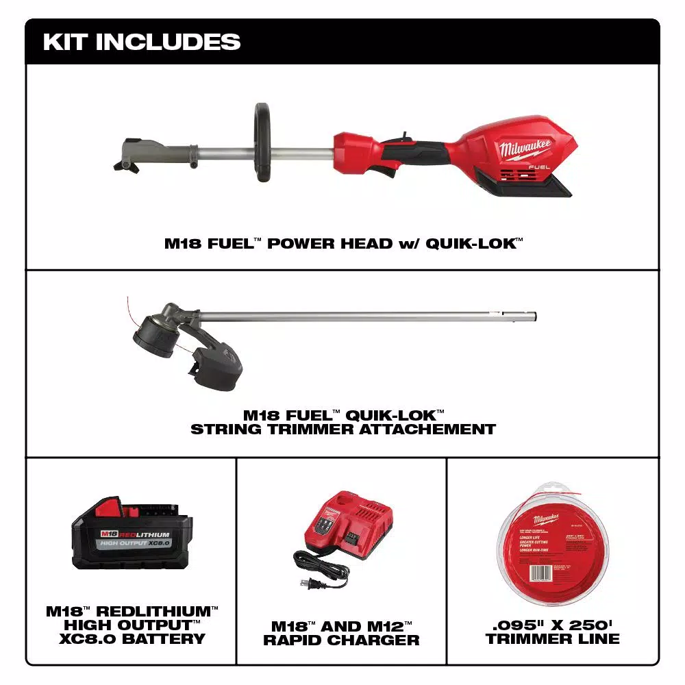 Milwaukee M18 FUEL 18V Brushless Cordless String Trimmer Kit with QUIK-LOK, 8 Ah Battery & Charger