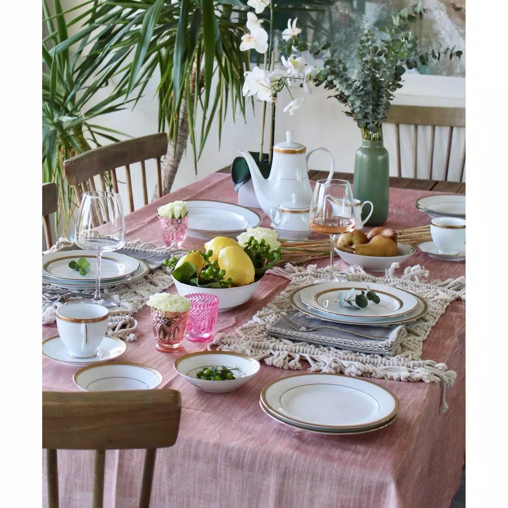 Noritake Charlotta Gold White Porcelain 60 Piece Dinnerware Set, Service for 12
