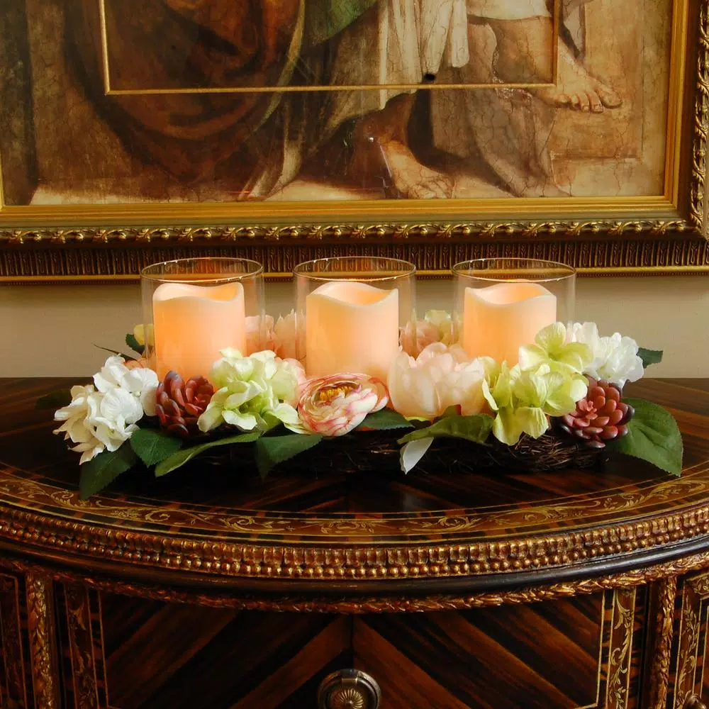 LUMABASE 4.5 in. White Pillar LED Flameless Candles, Set of 3