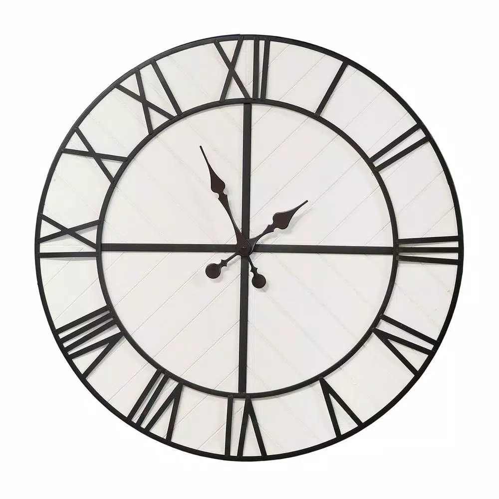 Stratton Home Decor Henry 31.5 in. Oversized Black and White Wood Wall Clock
