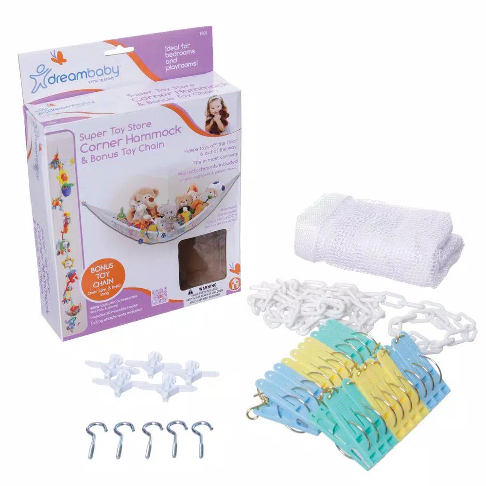 Dreambaby Super Toy Store Corner Hammock and Toy Chain Combo Pack - White