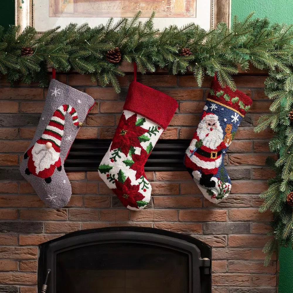 Glitzhome 21 in. Gnome Hooked Christmas Stocking - Multi-Color Festive Holiday Decor