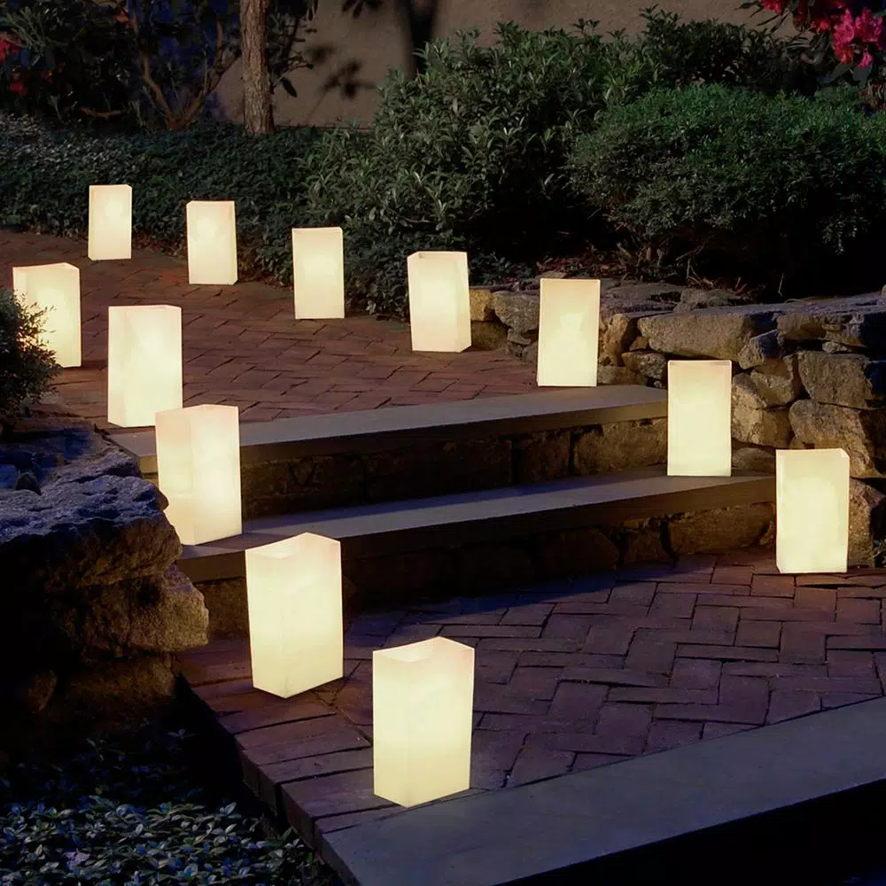 LUMABASE Luminaria White Plastic Walkway Bags, 3.5 in. x 10 in., 100-Pack