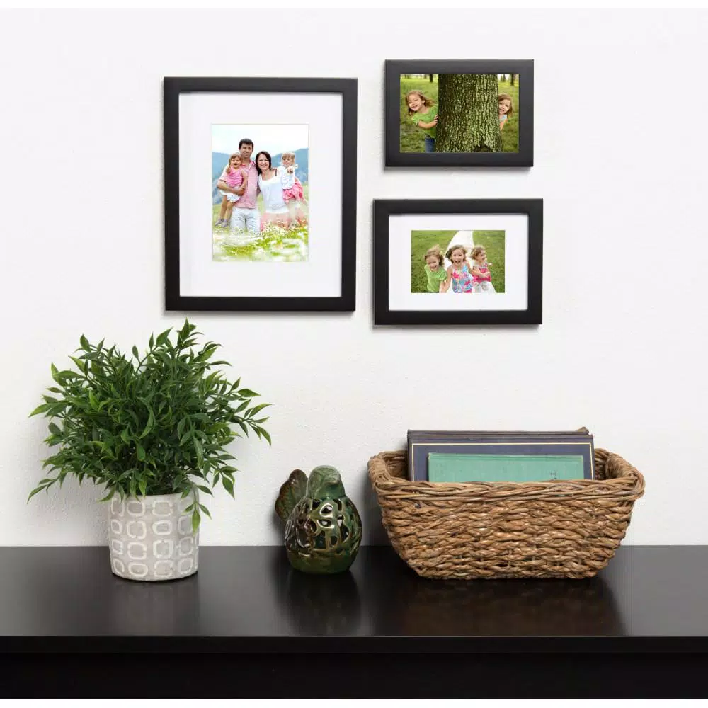 DesignOvation Gallery Wood Picture Frame Set, Black Satin Finish, Matted to 5 x 7 in., Set of 4