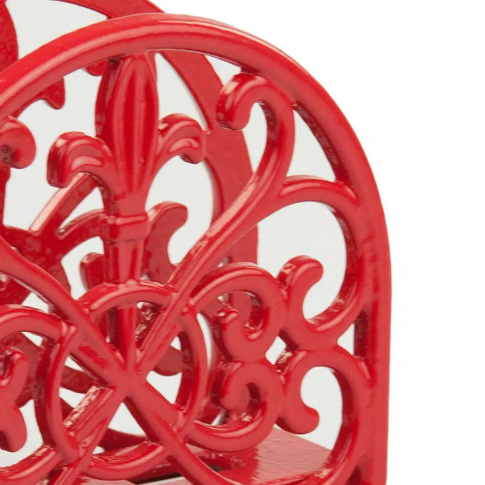 Home Basics Cast Iron Fleur De Lis Napkin Holder - Red Farmhouse Tabletop Decor