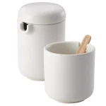 BonJour 5-Piece Ceramic Teapot Set with Teak Wood Accents, Matte White thumbnail 2