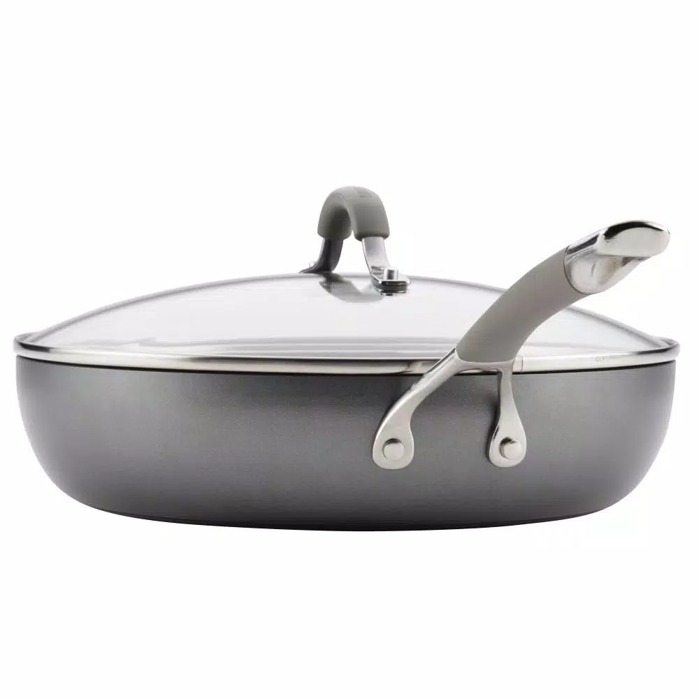 Circulon Elementum 12 in. Hard-Anodized Aluminum Nonstick Skillet with Glass Lid, Oyster Gray
