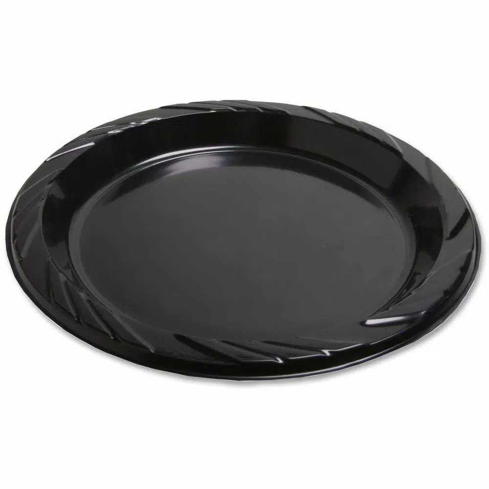 Genuine Joe 9 in. Black Disposable Plastic Plates, 125 Count Case