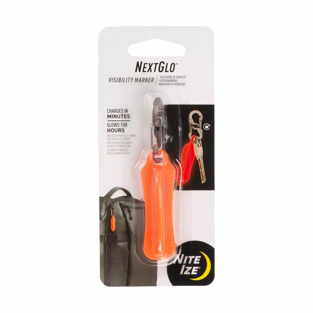 Nite Ize NextGlo Photoluminescent Key ID Tag - Orange Visibility Marker with S-Biner MicroLock