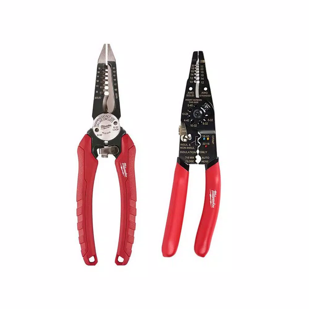 Milwaukee 2-Piece Electrician Pliers Set: 6-in-1 Combination Pliers & Multi-Purpose Wire Stripper Crimper