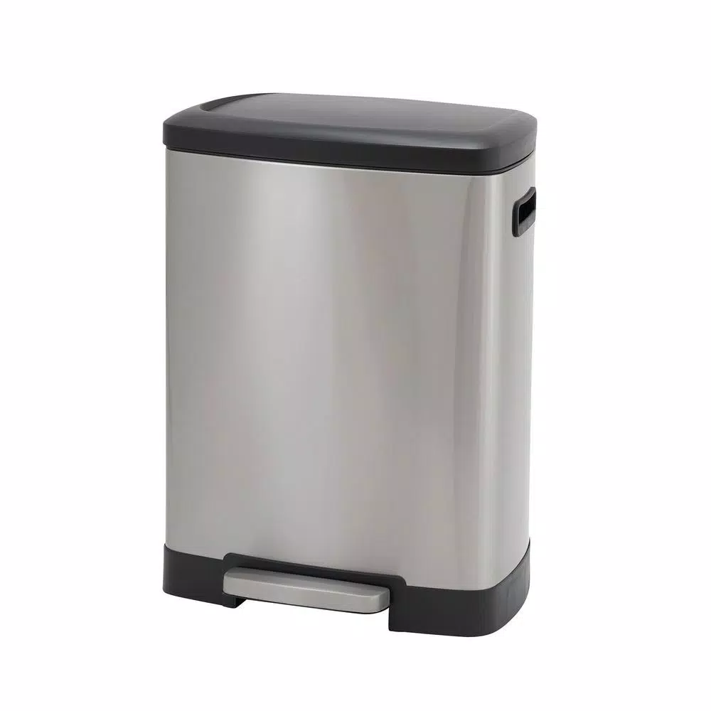 Household Essentials Summit 13 Gallon Rectangular Stainless Steel Step Trash Can with Soft-Close Lid