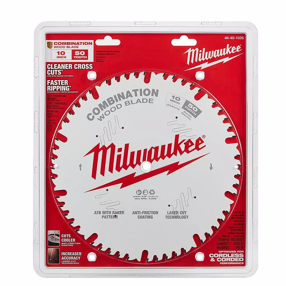 Milwaukee 10 in. 50-Tooth Combination Circular Saw Blade, 5/8 in. Arbor