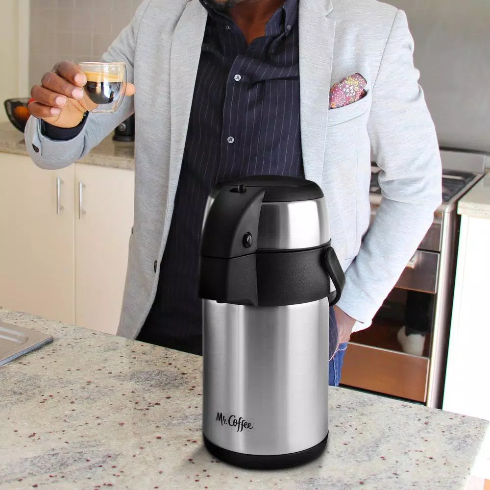 Mr. Coffee Everflow 2.3 Qt. Stainless Steel Insulated Beverage Pump Pot Dispenser