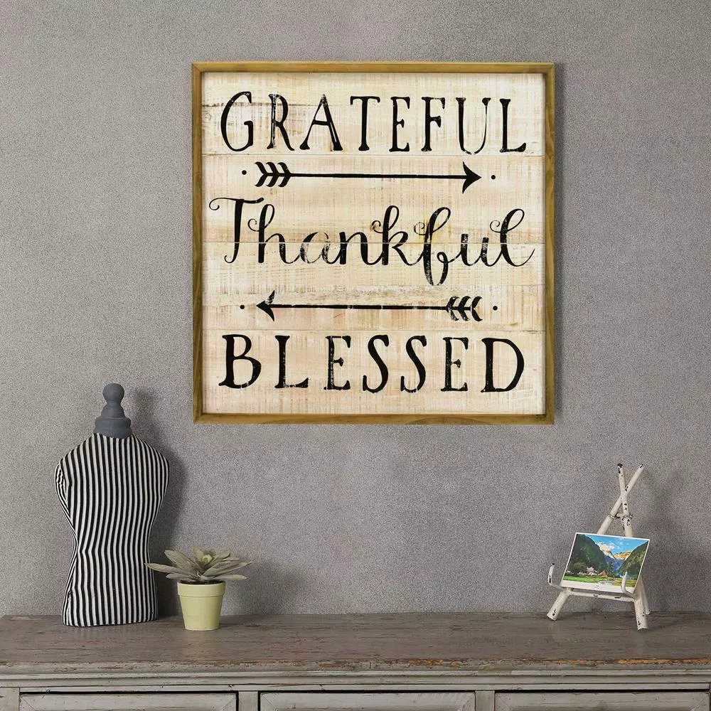 Winsome House Grateful Thankful Blessed Wood Inspirational Wall Plaque - 24in Rustic Home Accent