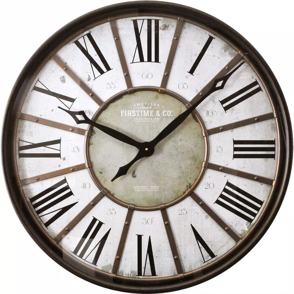 FirsTime 29 in. Roman Oil Rubbed Bronze Wall Clock, Oversized Industrial Style