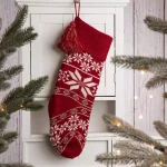 Glitzhome 24 in. Red Knitted Acrylic Christmas Stocking with Snowflake Design thumbnail 6