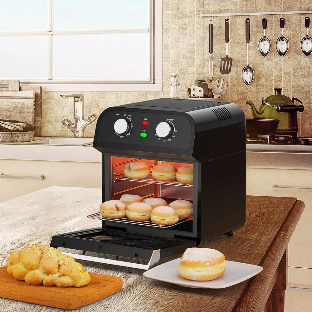 Costway 12.7 Qt. Black Air Fryer Oven with Rotisserie, 1600W Multi-Function Cooker