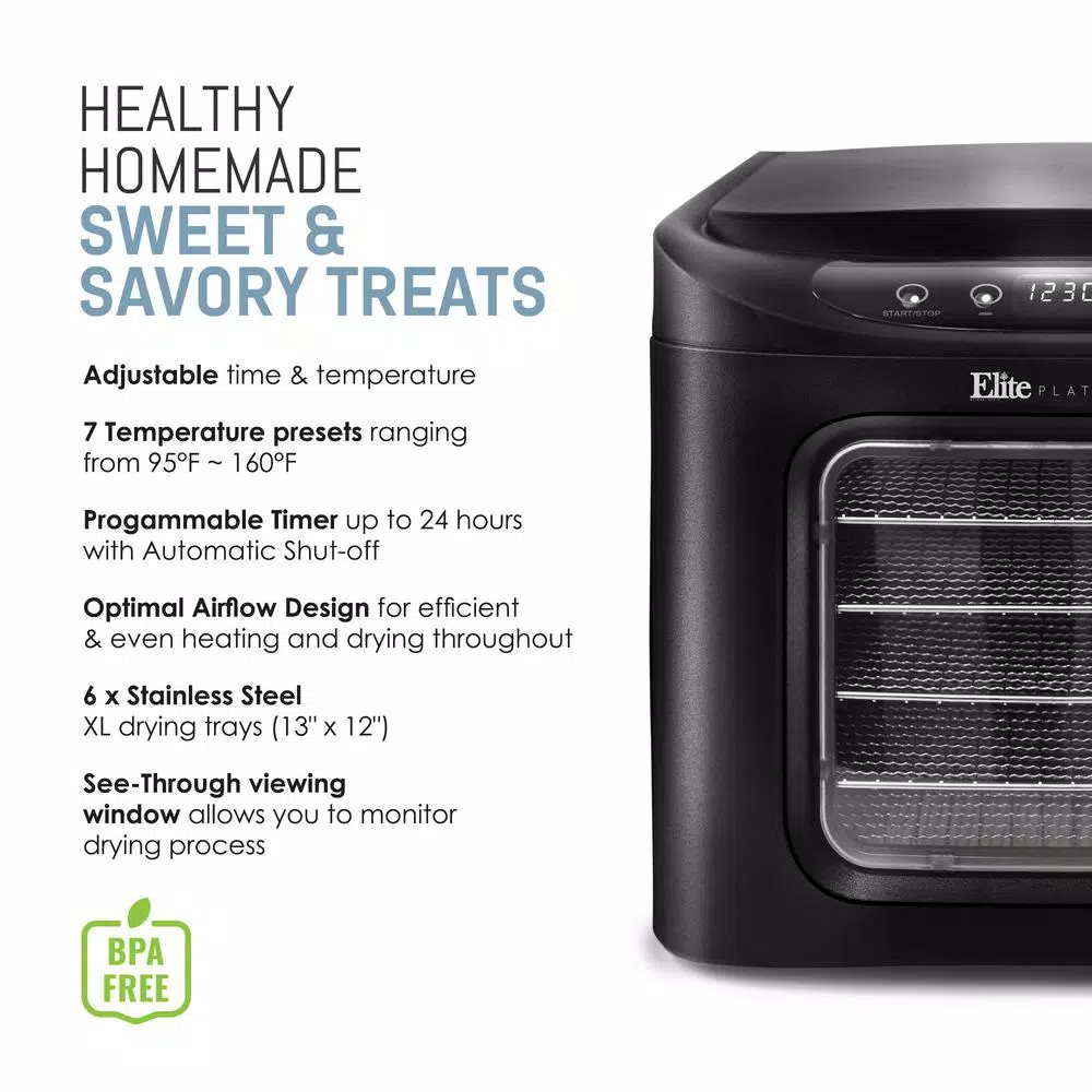 Elite 6-Tier Stainless Steel Mesh Food Dehydrator with Digital Control Panel