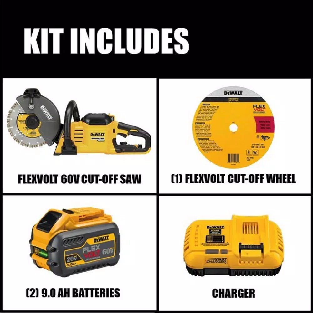 DEWALT FLEXVOLT 60V MAX 9 in. Cordless Brushless Cut-Off Saw Kit with (2) 9.0 Ah Batteries