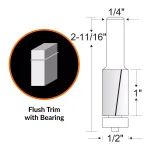 WEN 1/2 in. Flush Trim Carbide Tipped Router Bit with 1/4 in. Shank thumbnail 2