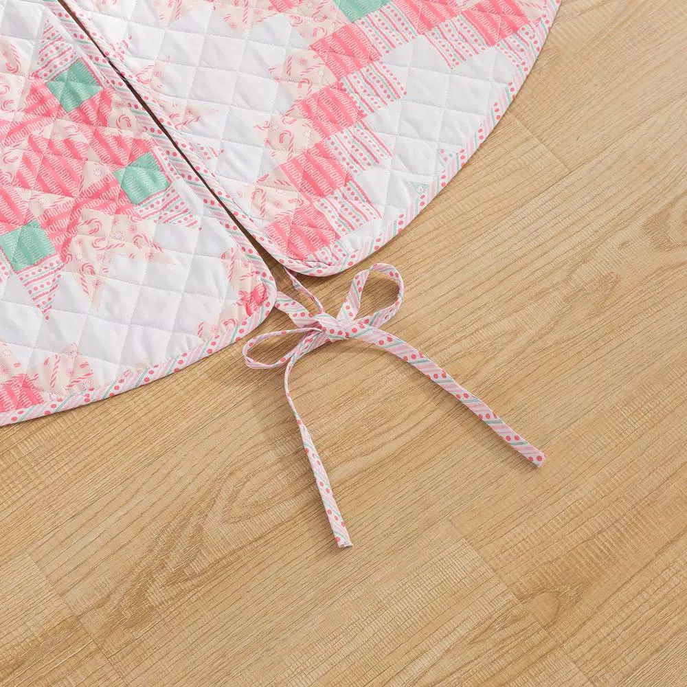 Country Living 48 in. Retro Star Quilted Tree Skirt, Reversible Blush Pink Microfiber