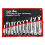 XtremepowerUS 12-Piece Flex-Head SAE and Metric Ratcheting Combination Wrench Set with Tool Pouch thumbnail 1