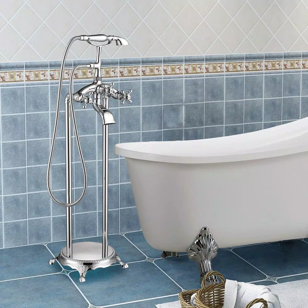 Vanity Art 40 in. Freestanding Single-Handle Claw Foot Tub Faucet with Hand Shower, Polished Chrome