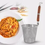 ExcelSteel 6.25 in. Stainless Steel Pasta Basket with Wood Covered Handles thumbnail 6