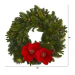 Nearly Natural 30 in. Magnolia Pine and Pinecone Artificial Wreath thumbnail 2
