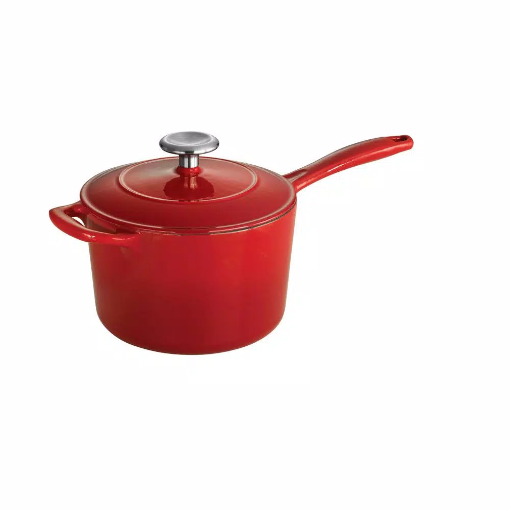 Tramontina 2.5 Qt. Enameled Cast Iron Saucepan with Lid, Gradated Red