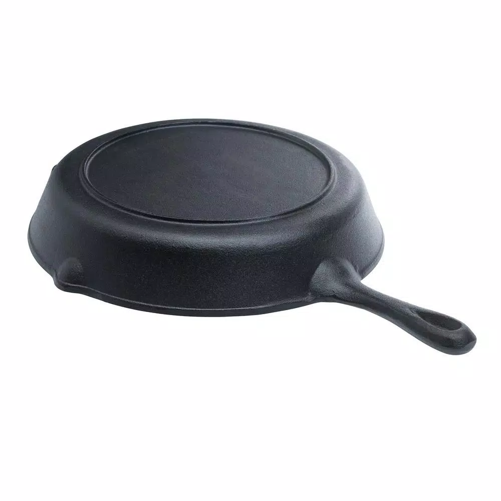 Basic Essentials 13.5 in. Cast Iron Round 2-Section Pre-Seasoned Grill/Griddle with Assist Handle