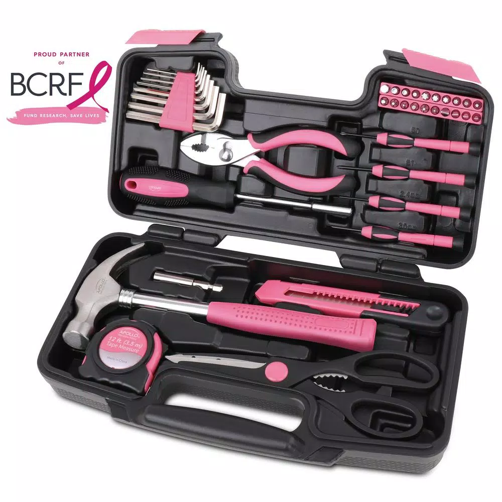 Apollo 39-Piece General Homeowner Hand Tool Set in Pink
