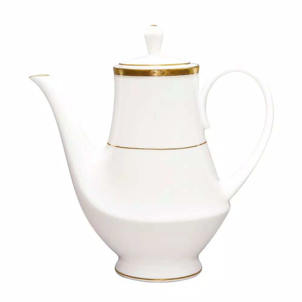 Noritake Charlotta Gold White Porcelain 49 oz. Coffee Server with Lid