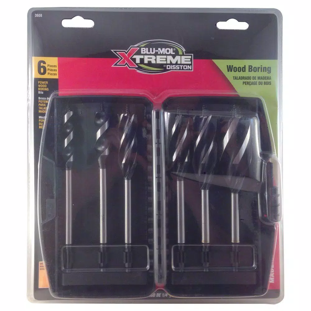 BLU-MOL Xtreme Power 6-Piece Wood Boring Twist Drill Bit Set, High Speed Steel